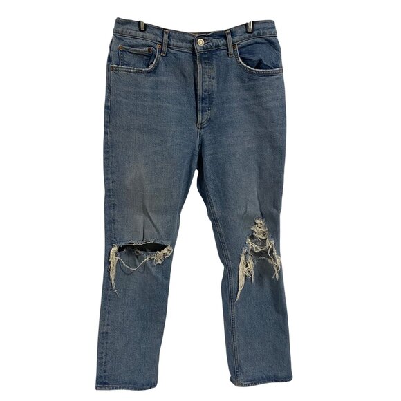 AGOLDE Riley Buttonfly‎ High Rise Cropped Distressed Jeans Size 29 - Picture 1 of 9